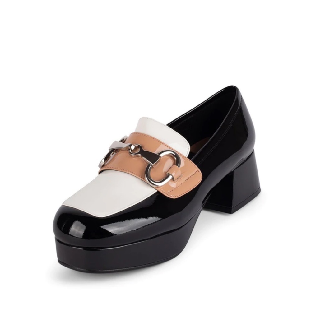Jeffrey Campbell Student-2 Platform Loafers in Black Nude White Patent Size 7